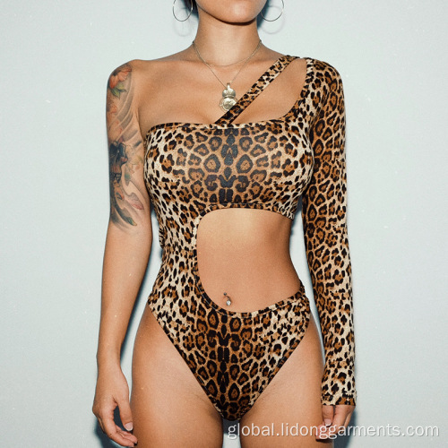 Bodysuit Asymmetric Design Women Leopard Print One-piece Swimsuits Supplier